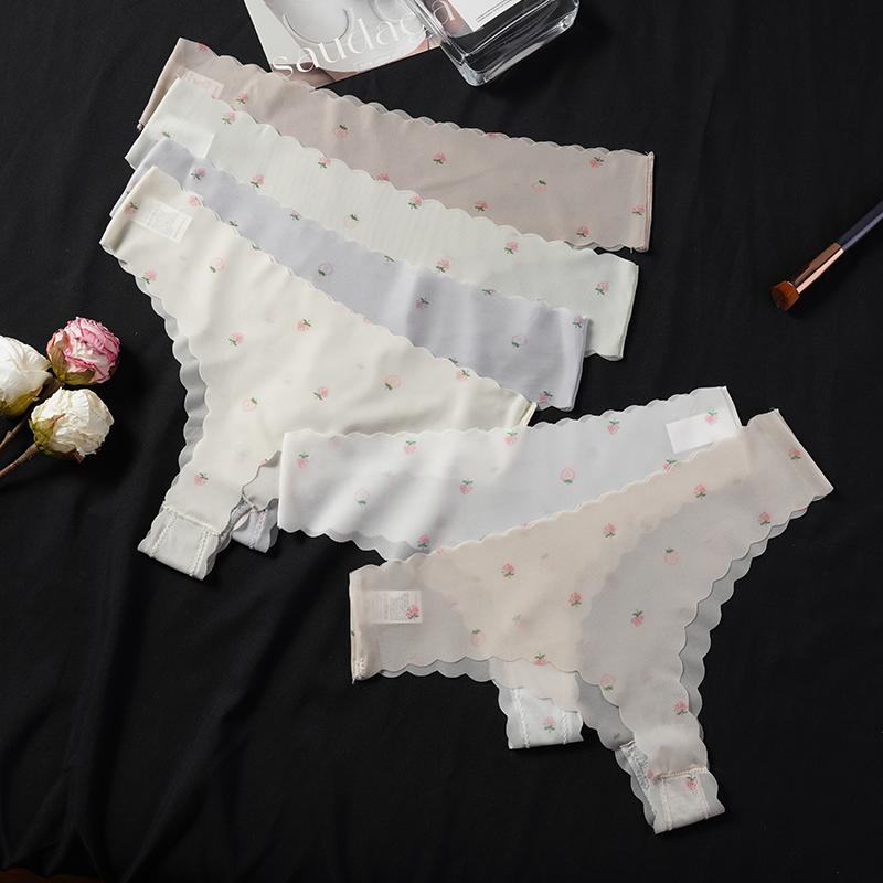 Ice Silk Mask Seamless Panty for Women Strawberry Girl Sexy Peach Hip Quick-drying Nude Hip Female Thong