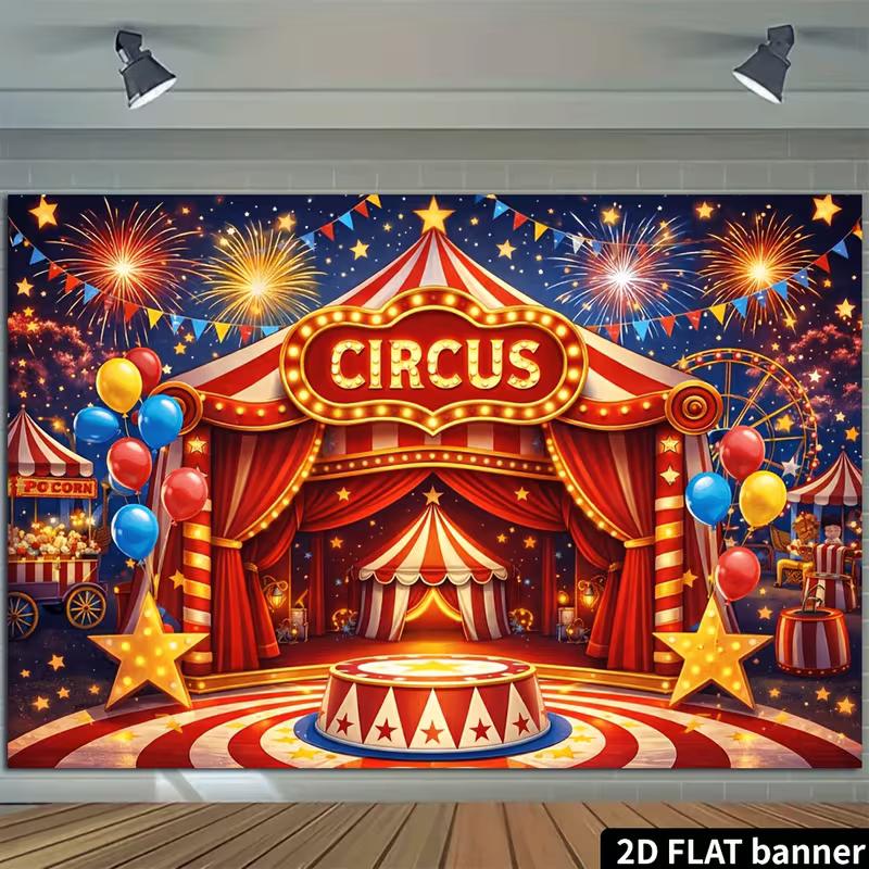 2D Circus Tent Photo Backdrop, Carnival Night Party Banner, Baby Shower & Birthday Decor