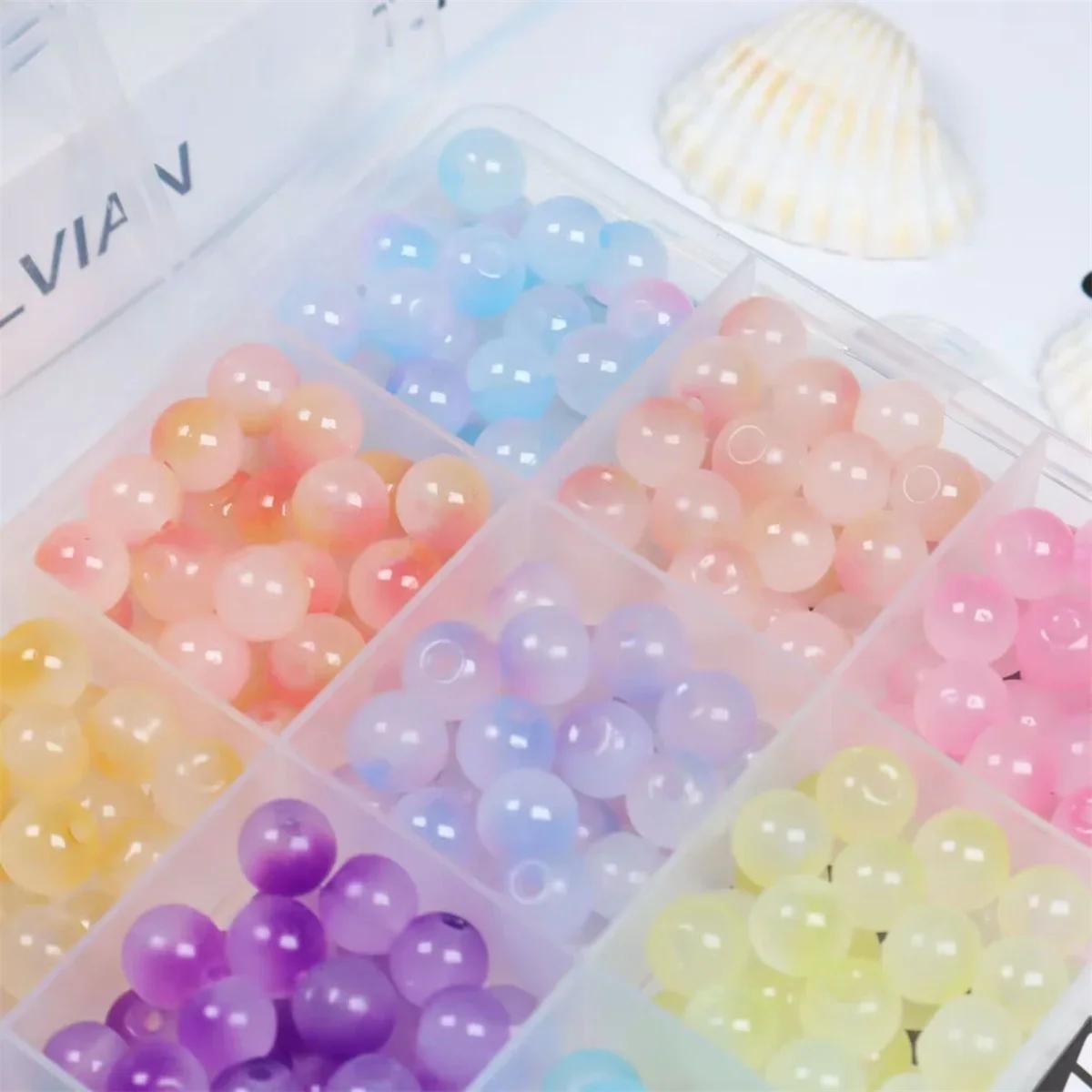 

50pcs 6mm Palette Jelly Result Round Glass Bead Texture Spacer Beads Pattern Handmade Jewelry Making DIY Bracelet Trend Necklace 6mm(50pcs)