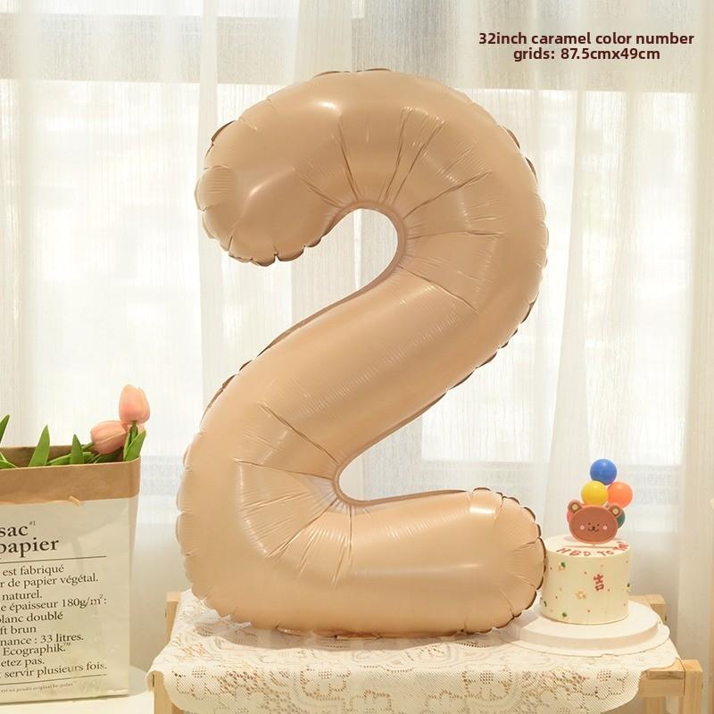 New 32-inch Caramel Cream-colored Aluminum Film Digital Balloon Children's Birthday and First Birthday Party Decoration