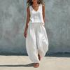 Damen Lässiges V-Ausschnitt Ärmelloses Oberteil und Weite Hosen Set Sommer Loungewear Zweiteiliges Outfit