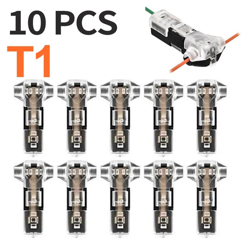 10 Pcs T1/T2 Wire Cable Snap In Connectors No-solder No-peel Quick Terminal Connections Joiners Auto Plug Electrical Accessories