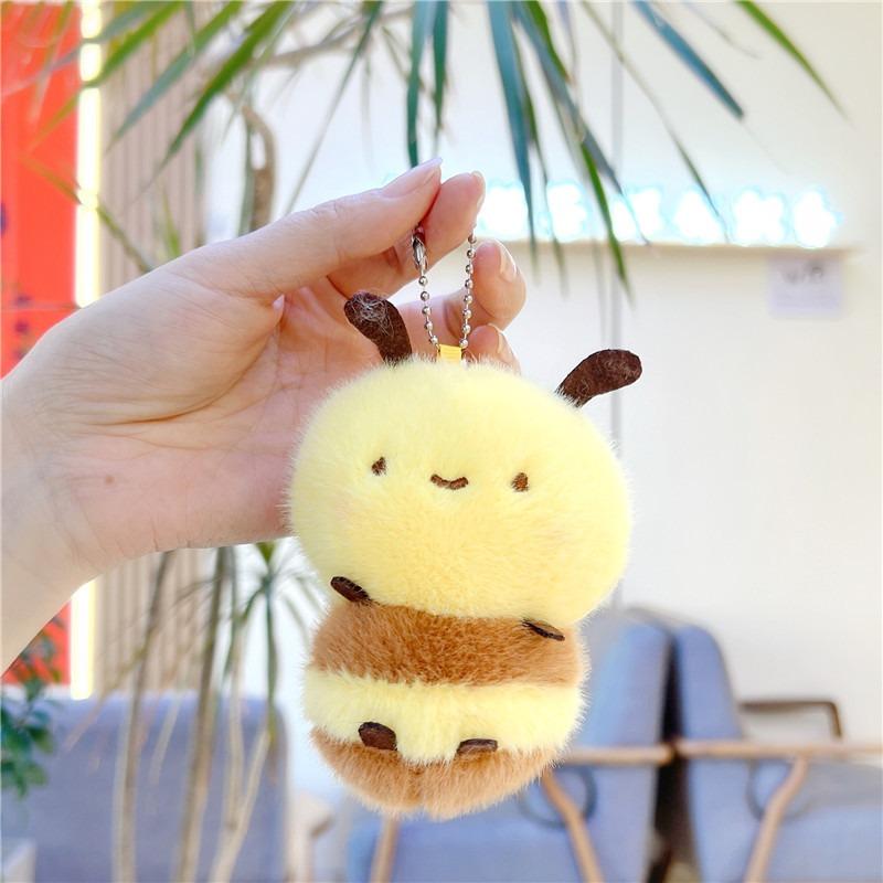 11cm Niedlicher Bienenanhänger im Instagram-Stil Plüschtiere Molliges Tier Schlüsselanhänger Auto Tasche Hängende Dekoration Rucksack Schlüsselanhänger Zubehör beige