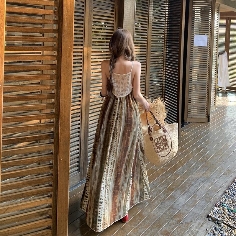 Holiday Style Travel Photo Good-looking French Trailing Suspender Skirt Dress Suspender Print Women's Light Luxury Beach Skirt