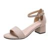 Spring and Summer New Thick Heel Fish Mouth Buckle Solid Color Side Empty Casual Sandals