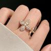 Zircon Lucky Clover Flower Open Ring - Elegant Court Style Exquisite Hand Jewelry