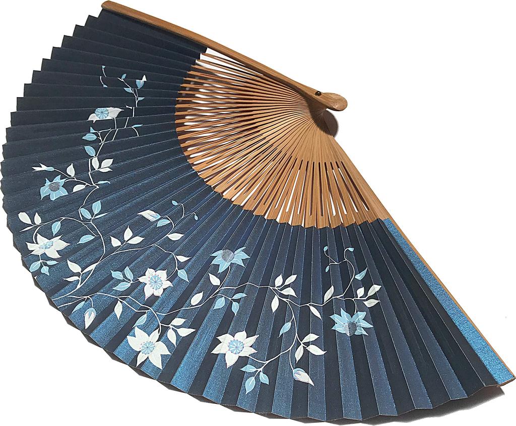 Hanakanzashi Faltfächer mit Eisendraht Set mit Fächer-Eisendraht Damenmuster, Etui, 21,7 cm, (blau)