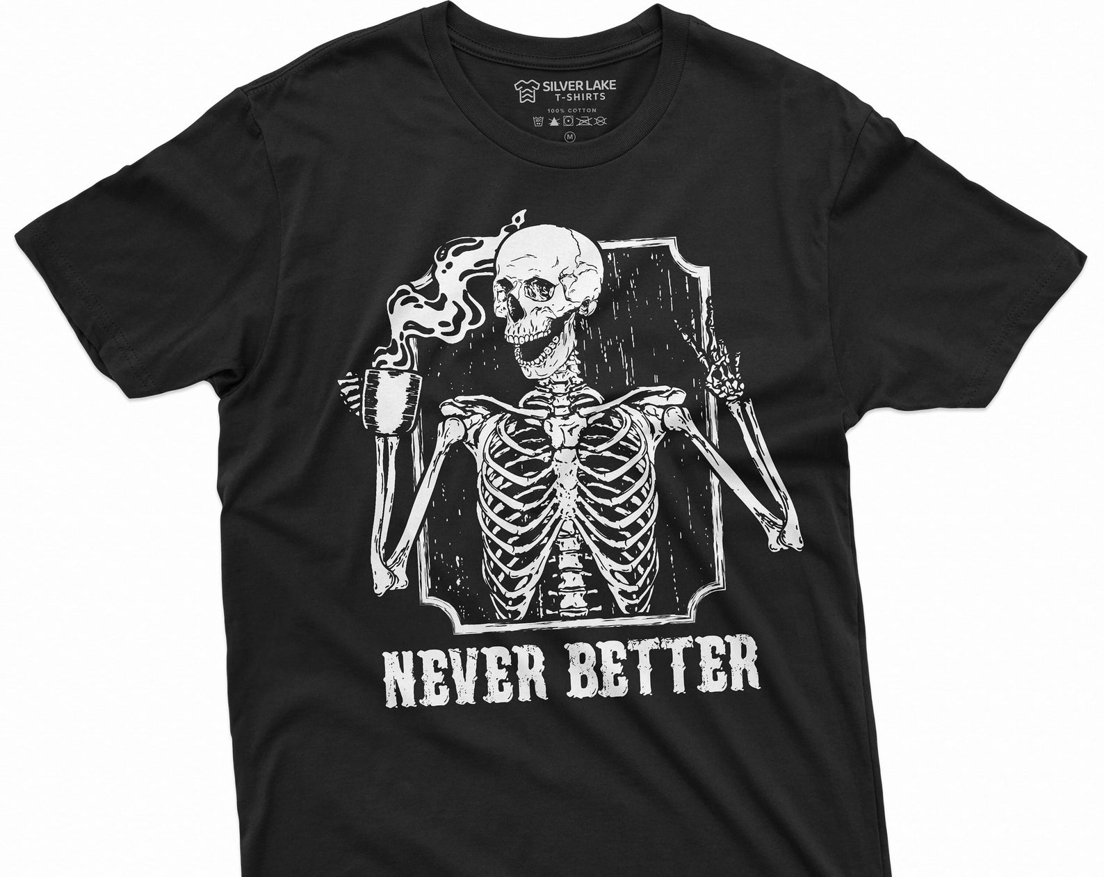 Coffee and Skeleton Halloween funny T-shirt Mens Womens Unsiex tee Coffee tea drinking Costume Party tee shirt M