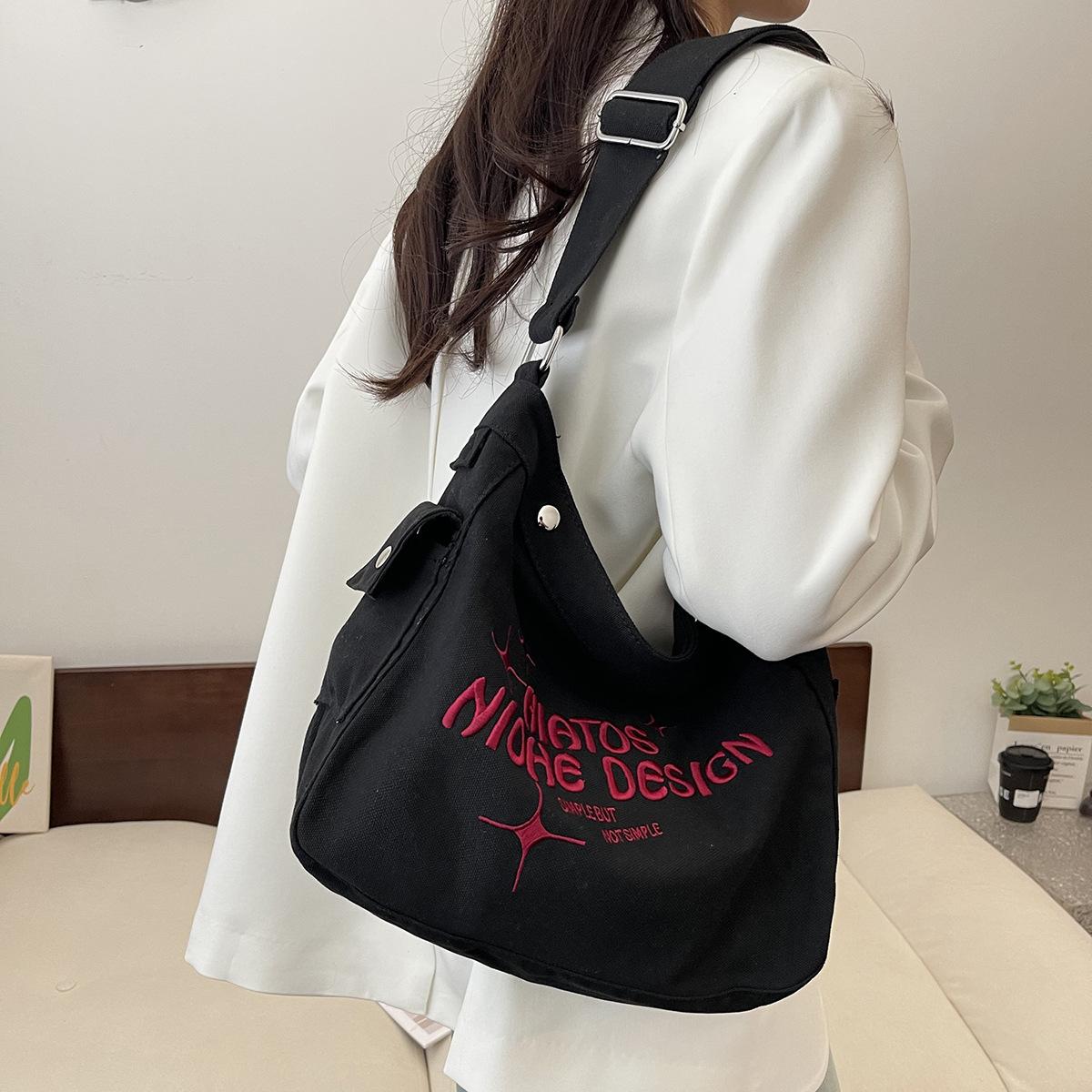 

Простые холщовые вышитые женские сумки-тоут, повседневные сумки через плечо, модные сумки через плечо большой емкости, сумки-ведра