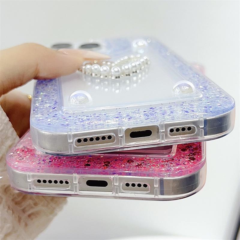 Heart-Shaped Glitter Rhinestone Transparent iPhone 16 Case, Compatible with Models 11-15