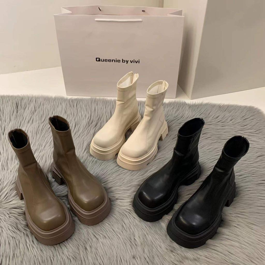 South Korea's original thick-soled white square-headed Martin boots women's shoes 2025 new summer thin spring autumn and winter short boots