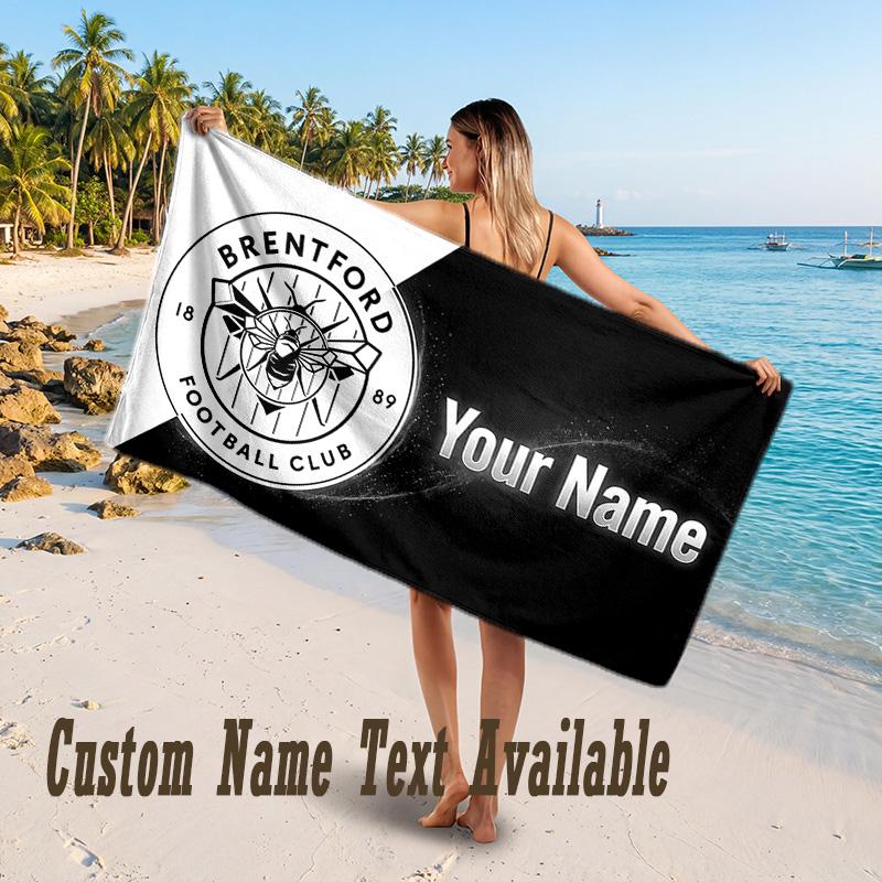 Brentford Football Design Beach Towel Custom Text Large Towel for Beach Vacation