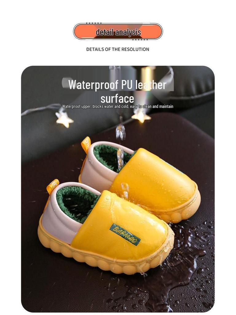 Boys' and Girls' Waterproof Winter Cotton Slippers with Plush Lining, Soft Thick Sole, Available in Small, Medium, and Large.