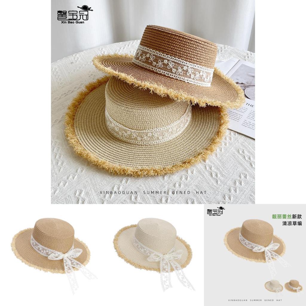 French Sweet Bowknot Straw Hat With Large Brim For Summer Beach Vacation Sun Protection