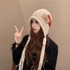 New Fashion Sticker Fringed Knitted Hat Women's Autumn and Winter Warm Wool Hat Christmas Little Red Riding Hood Shows Small Face