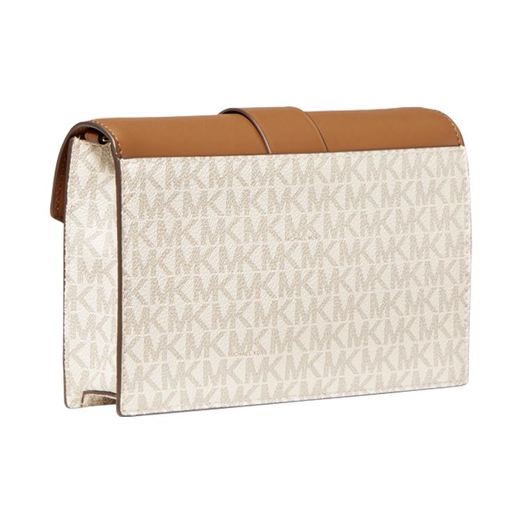 New MICHAEL KORS Charm Artificial Leather Chain Bag, Crossbody Bag Small Women's Vanilla White & Acorn Brown 32S0G00C6B-149