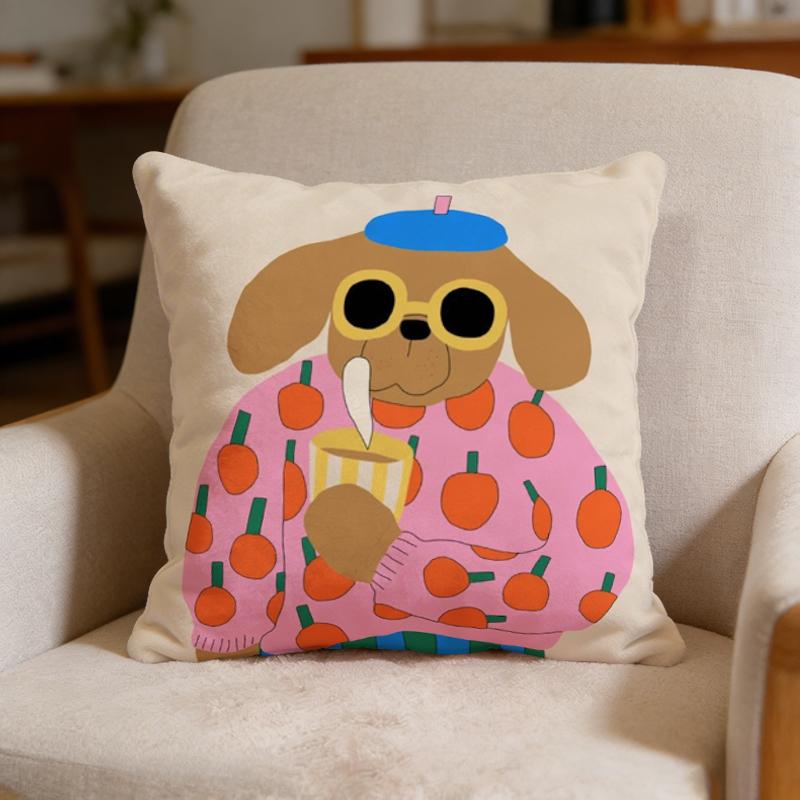 1Pc Cozy Living Room Dog Pillow Cover, Polyester 2D Double-Sided Print, Cute Coffee Puppy Cushion, Perfect Gift For Dog & Coffee