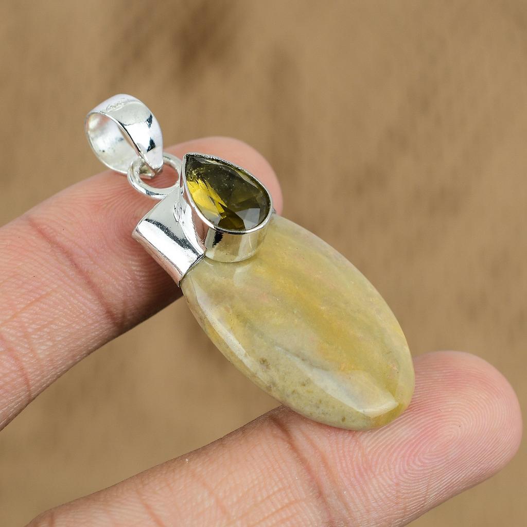 Natural Picture Jasper Gemstone Pendant 925 Sterling Silver Jewelry For Women