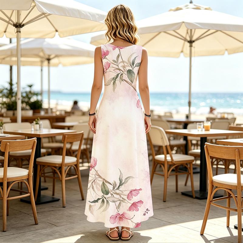Women's Sleeveless Lightweight Floral Maxi Dress Elegant Summer Dress for Beach Vacation,Daily Commute,Casual Outings & Outdoor Wear