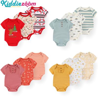 3-delige Zomer Korte Mouw Baby Bodysuit Set Cartoon Pasgeboren Jongen Meisje Kerstkleding