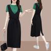 2022 European Summer Suspender Dress: Casual, Slimming, Mid-Length Two-Piece Skirt