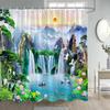 Rustic Waterfall Landscape Shower Curtains Nature Forest Lake Lotus Swan Chinese Style Bathroom Curtain Home Decor With Hooks