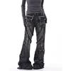 Women's Washed Micro-Flare Jeans with Frayed Edges and 3D Pockets