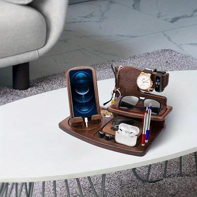 1pc Suporte de madeira para celular, suporte de extensão, base giratória para mesa de relógio, suporte de madeira para celular