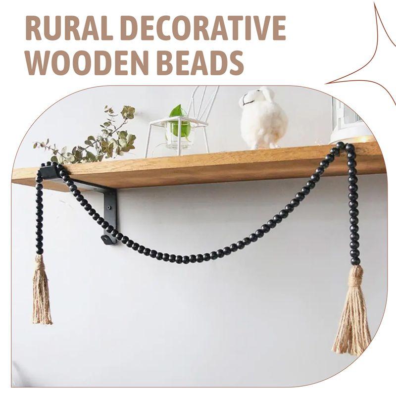 A20F-Wood Bead Garland Farmhouse Decor Wooden Beads With Tassel Boho Wall Rustic Home Coffee Table Decor Prayer Beads