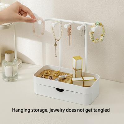 Organizador de joyas colgante para pendientes, collares, estante de almacenamiento de joyas con base de madera, soporte para pulseras y anillos.