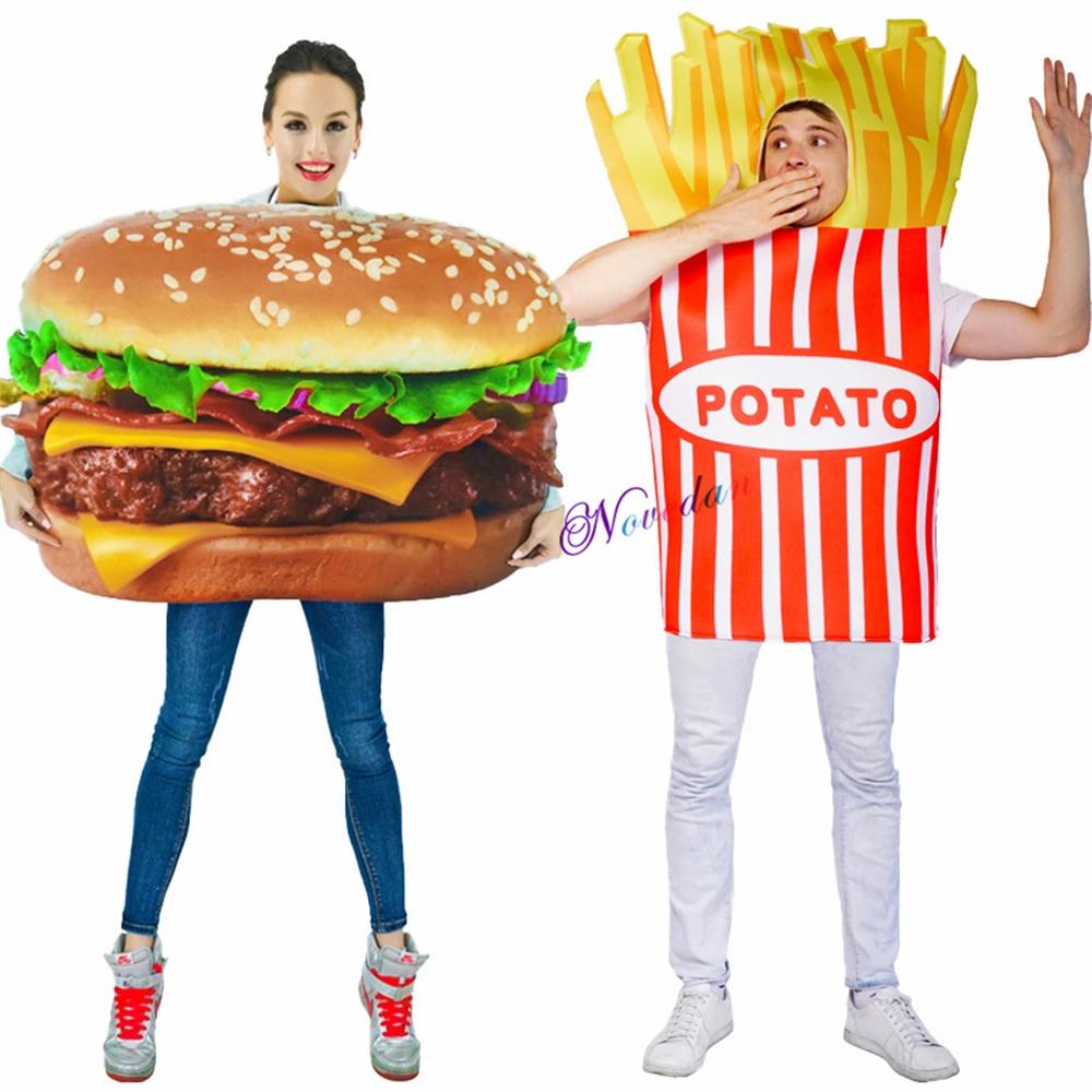 Funny Food Cosplay Halloween Costume Adult Family Fancy Dress Pizza Burger French Fries Sausage Dog Carnival Party Outfit