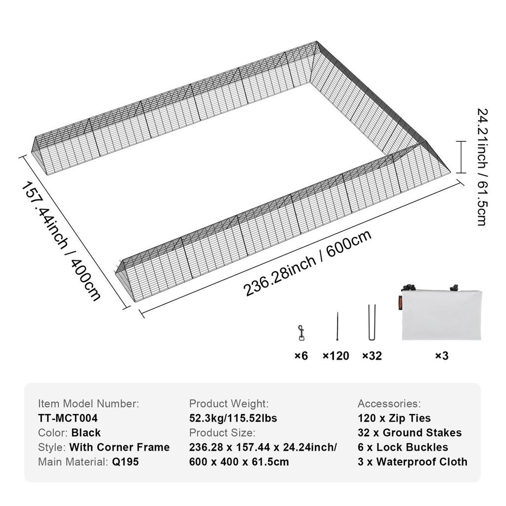 Chicken Tunnels, 236.2 x 157.5 x 24.2 inch(LxWxH) Chicken Tunnels for Yard, Portable Chicken Tunnels for Outside with Corner Frames, 2 Sets, Suitable