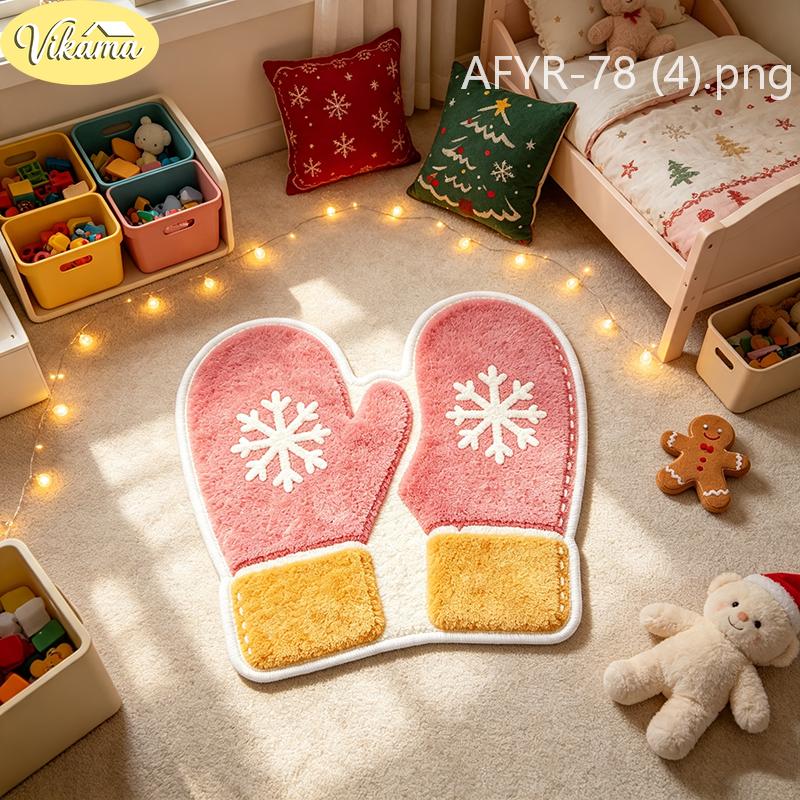 Christmas Pink Tree Ornament Shaped Rug Soft Plush Non Slip Floor Mat for Girls Bedroom Nursery Holiday Home Decor