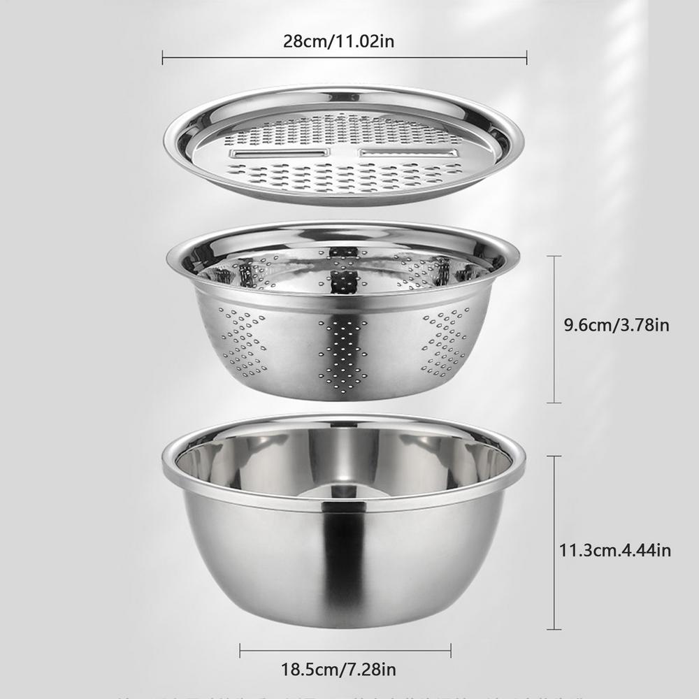 Stainless Steel Vegetable Slicer Grater 3in1 Colanders Basin Grater Bowl Drain Basket Kitchen Household Thickened Drainage Basin