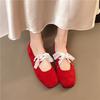 Fashion Fall New Square Toe Suede Soft Sole Non-Slip Sneakers Fashion Lace Bow Flats