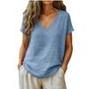 New women's clothing casual loose fashion cotton and linen short-sleeved V-neck pullover top