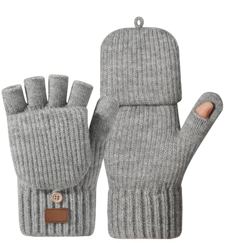 Women Half Finger Winter Gloves Thickened  Insulated Windproof Knit Design With Double Fleece Lining For Cold Weather