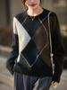 Women's Pure Wool Long Sleeve Jacquard Pullover - Autumn/Winter Round Neck Base Layer