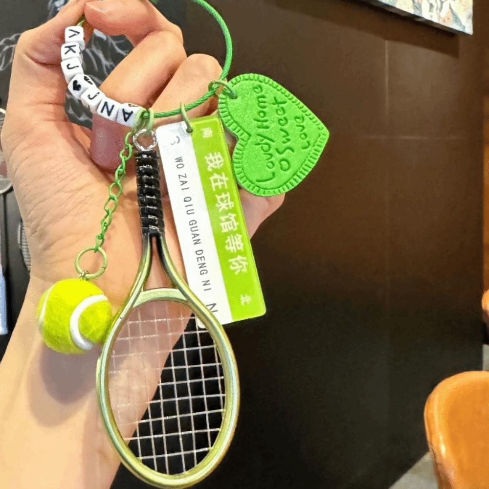 Creative Funny Tennis Ornament Leather Heart Women Bag Charm Trendy Badminton Keychain Friends