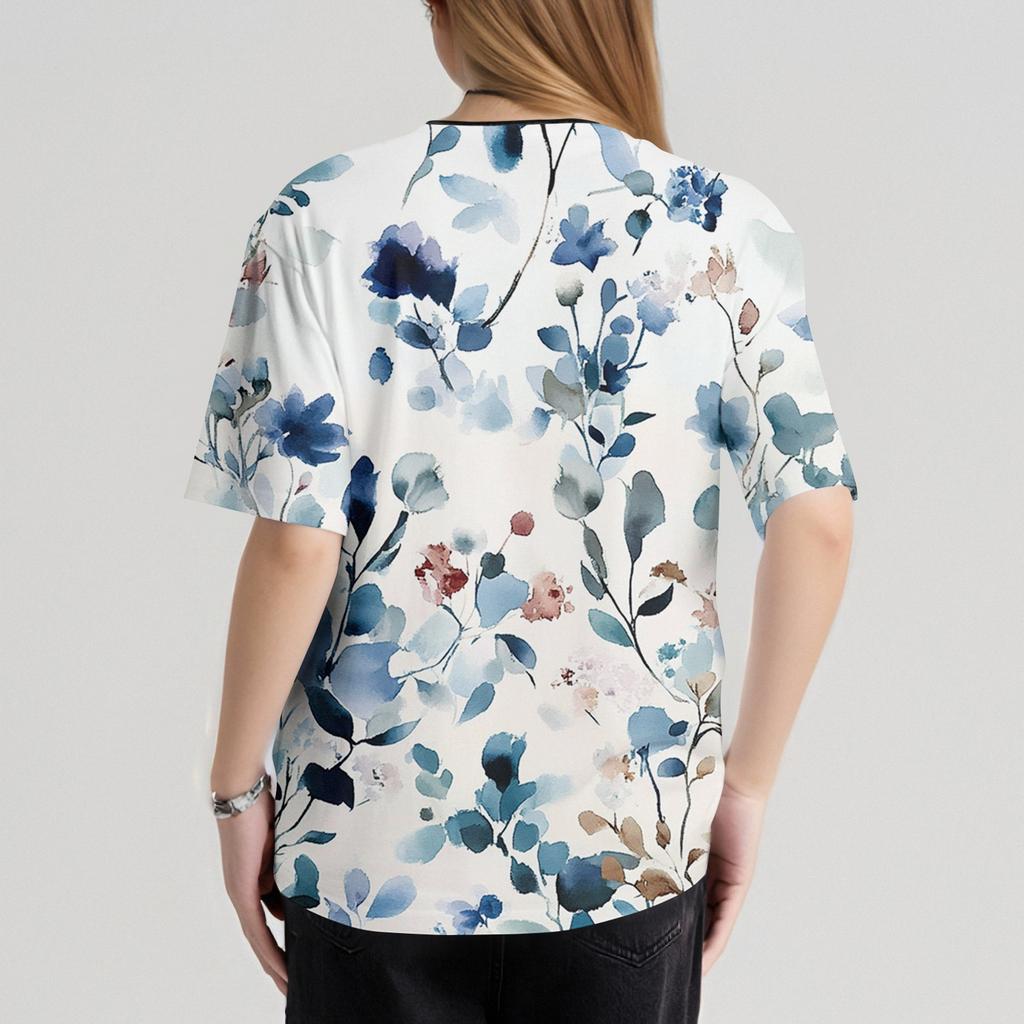 Women's Casual  Print Short Sleeve Sloping Collar Workwear Top With Double Pockets
