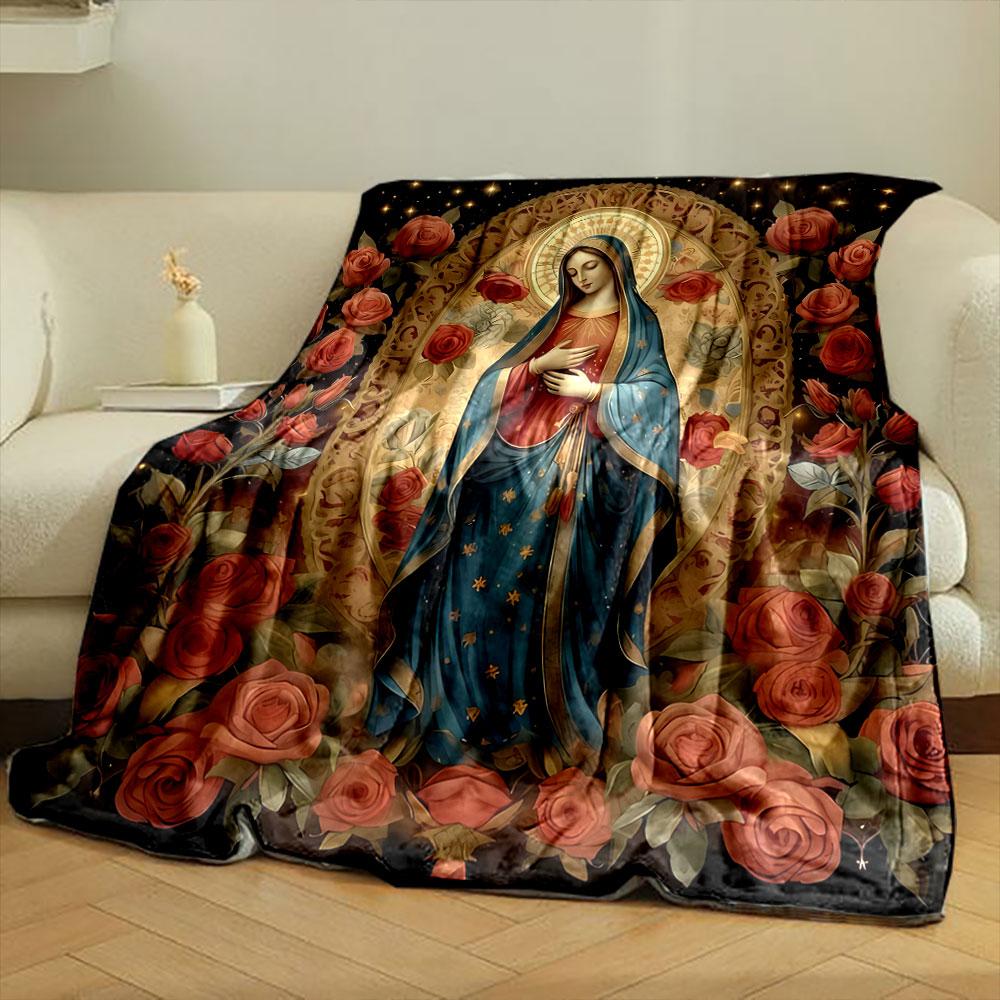Unsere Liebe Frau von Guadalupe Rosen Decke Bedruckte Decke für Wohnzimmer Bett Sofa Mittagspause Weiche Gemütliche Decke für Freundesfest Geschenk