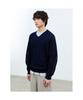 Saendeusaundeu (Unisex) Sheer V-Neck Sweater Navy