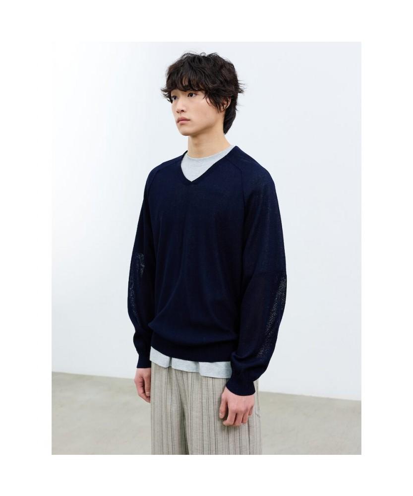 Saendeusaundeu (Unisex) Sheer V-Neck Sweater Navy