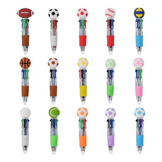 2Pcs Retractable Ballpoint Pen Cartoon Sports Ball 4-Color Mini Journal Pen with Football Basketball