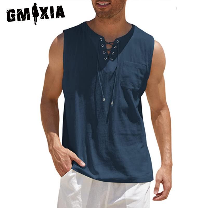 GMXIA Cotton Sleeveless T-shirt Men's Fashion Loose Shirt Printed Compassionate Shirt