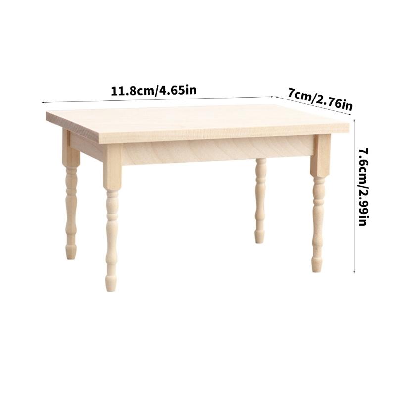 Unfinished Wooden Doll House Table 1:12 Scale Miniature Dining Table Furniture Ornament For Art Painting 11.8x7.6x7cm