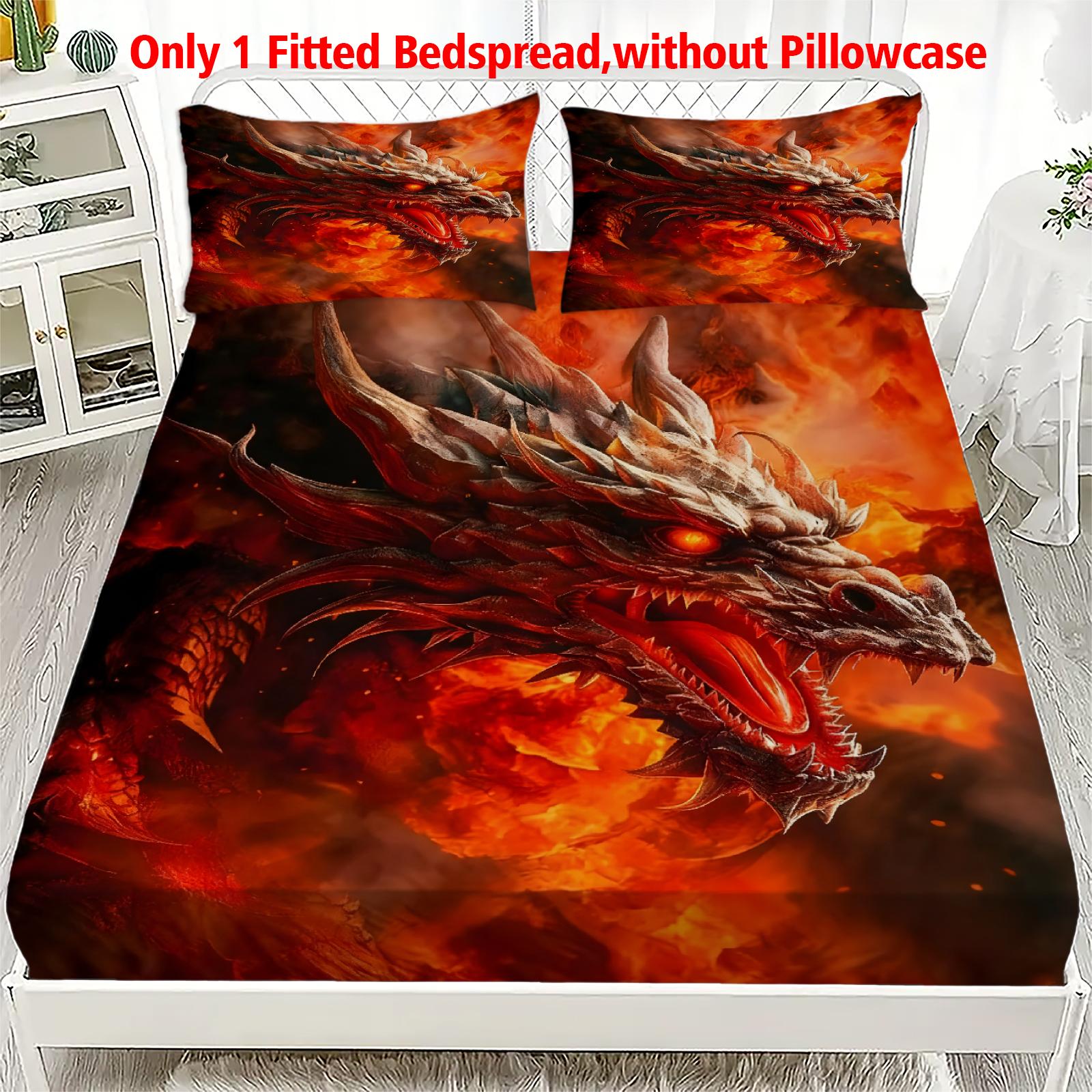 

1pc Red Dragon Print Fitted Sheet 100% Polyester Durable Bedding Set Sheet for Home Bedroom Decoration Birthday Gift 99x190x25cm