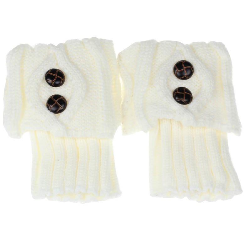 Women's Knitted Woolen Leg Warmers - Short, Diamond Pattern, Turn-Down, 2-Button, Fashionable Boot Covers for Autumn/Winter