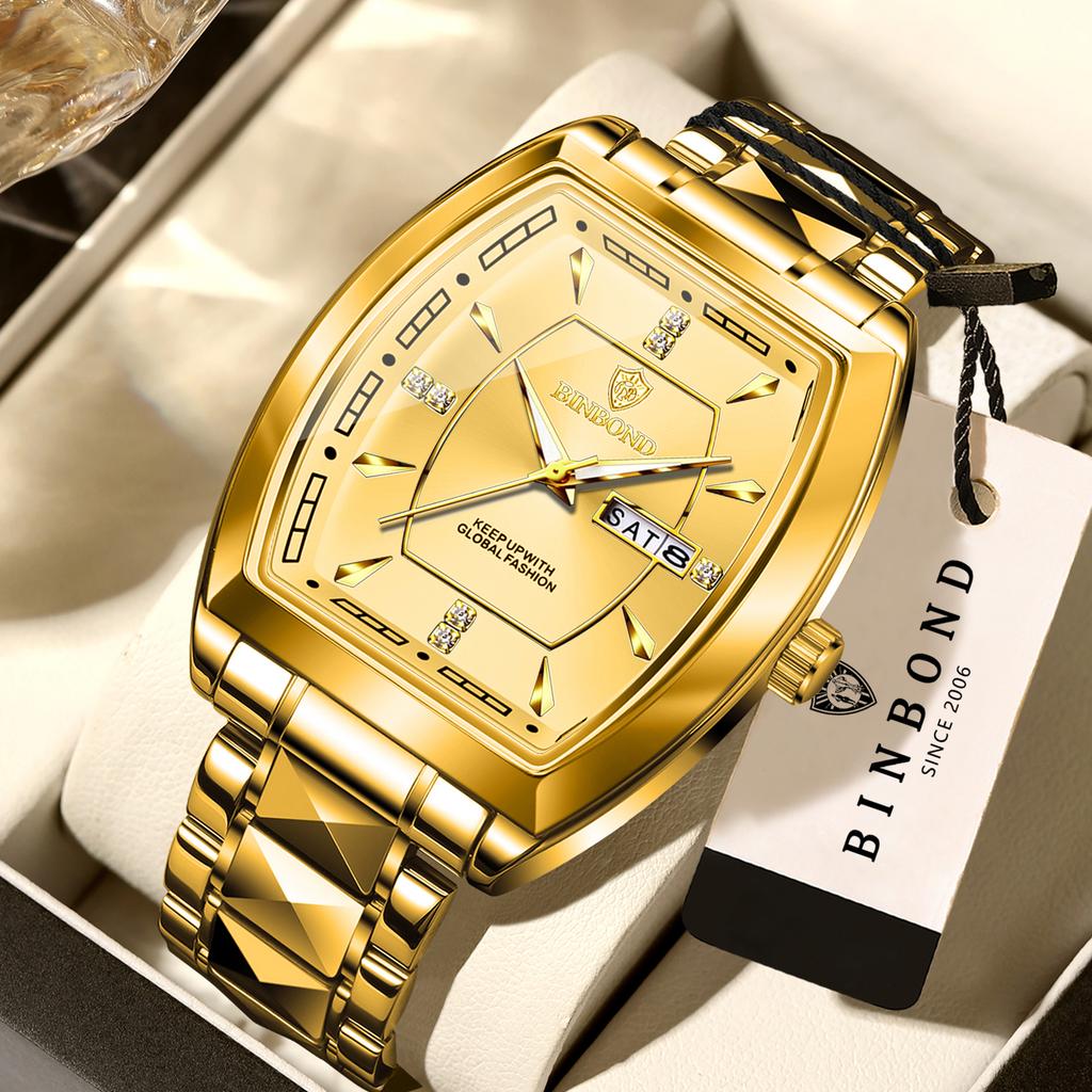 BINBOND Durable Accurate Week Display Auto Date Men's Watch Reloj Quartz Writstwatches For Men Luxury Luminous Waterproof
