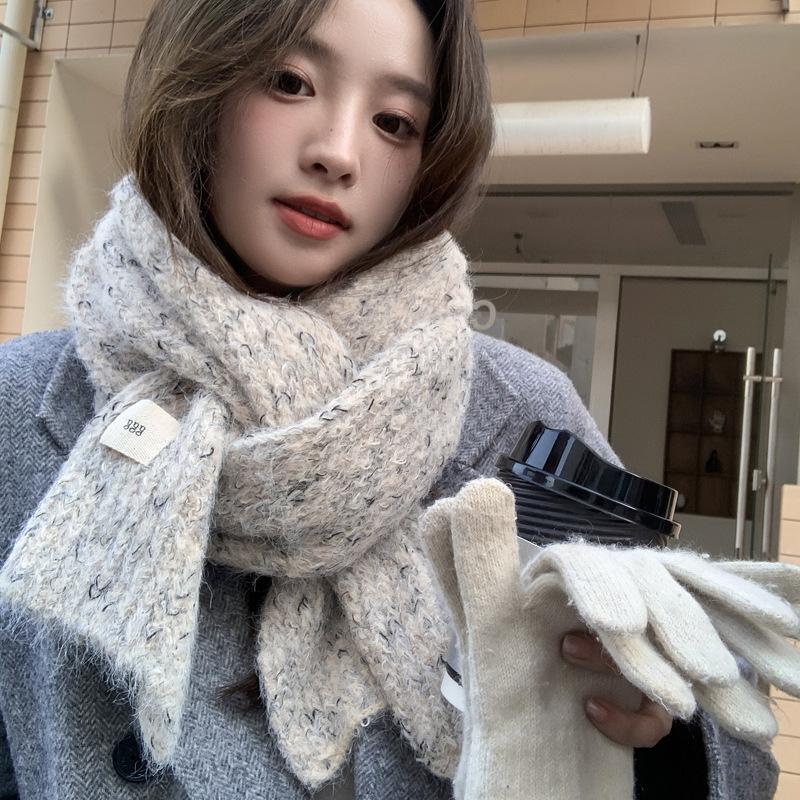 Wool Wool Scarf Women's Winter New High-end Sense Thickened Warm Knitted Scarf Couples Versatile